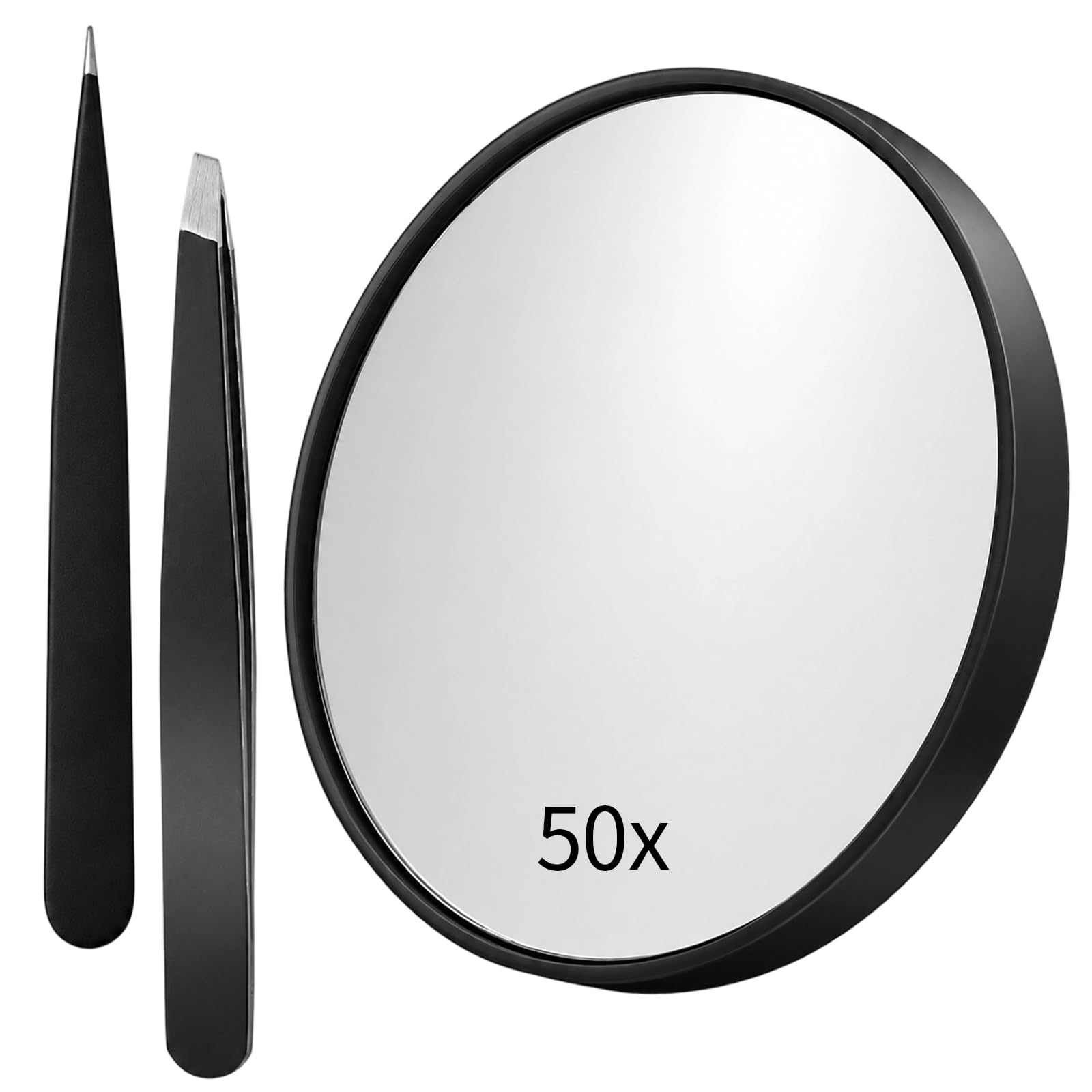 QhgPnt 50X Magnifying Mirror Makeup Mirror with Small Magnifying Mirror with Suction Cup and Tweezers, Compact Mirror Set, Ideal for Precision Eyebrow Plucking Skin Care Compact