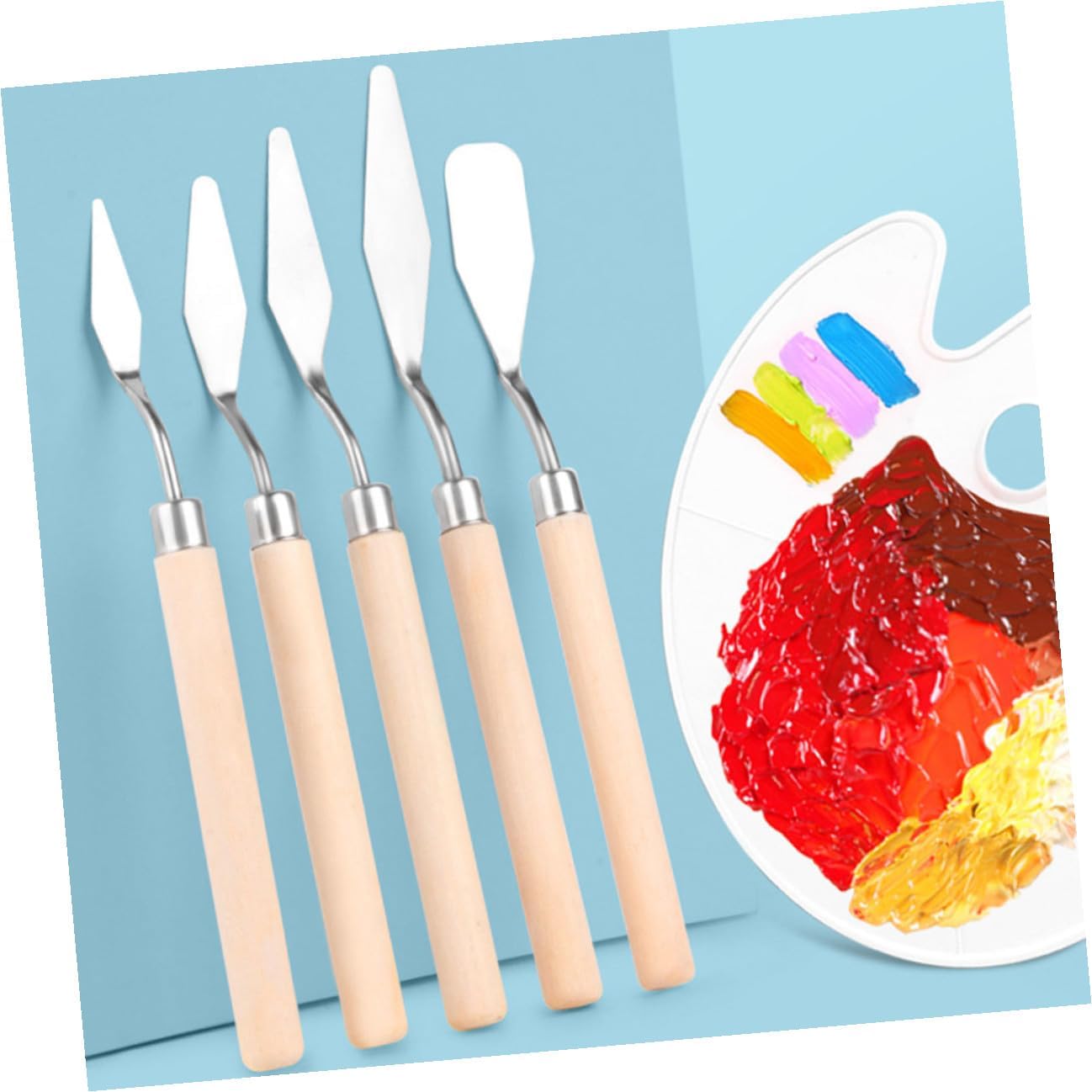 OSALADI 6pcs Stainless Steel Painting Spatulas with Wood Handles for Oil Painting Art Supplies Smooth Surface Palette Knives for Mixing Spreading Smudging and Color Blending Canvas