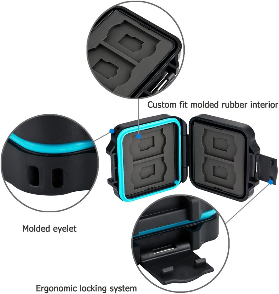 JJC Deluxe 8 Slots Compact Memory Card Case Holder Box Organizer for SD microSD SDXC microSDXC SDHC microSDHC TF Card, Travel-Friendly Memory Card Container with Water-Resistant & Shockproof Function