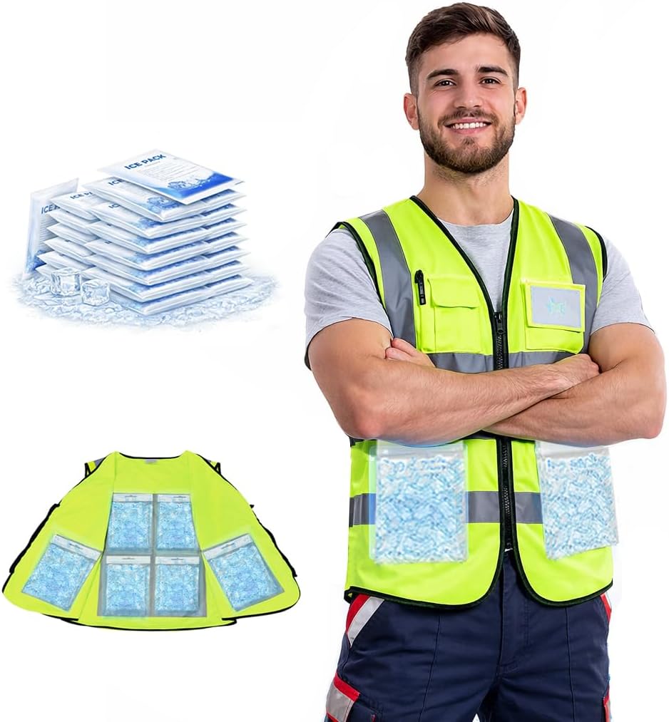 Ice Cooling Vest for Men Women - Cool Vest with 20 Gel Ice packs Reflective Vest for Hot Weather Work Sport, X-Large, Yellow