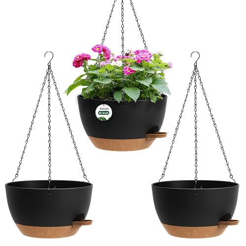 3 Pack 10 Hanging Flower Pots with Chains Self Watering