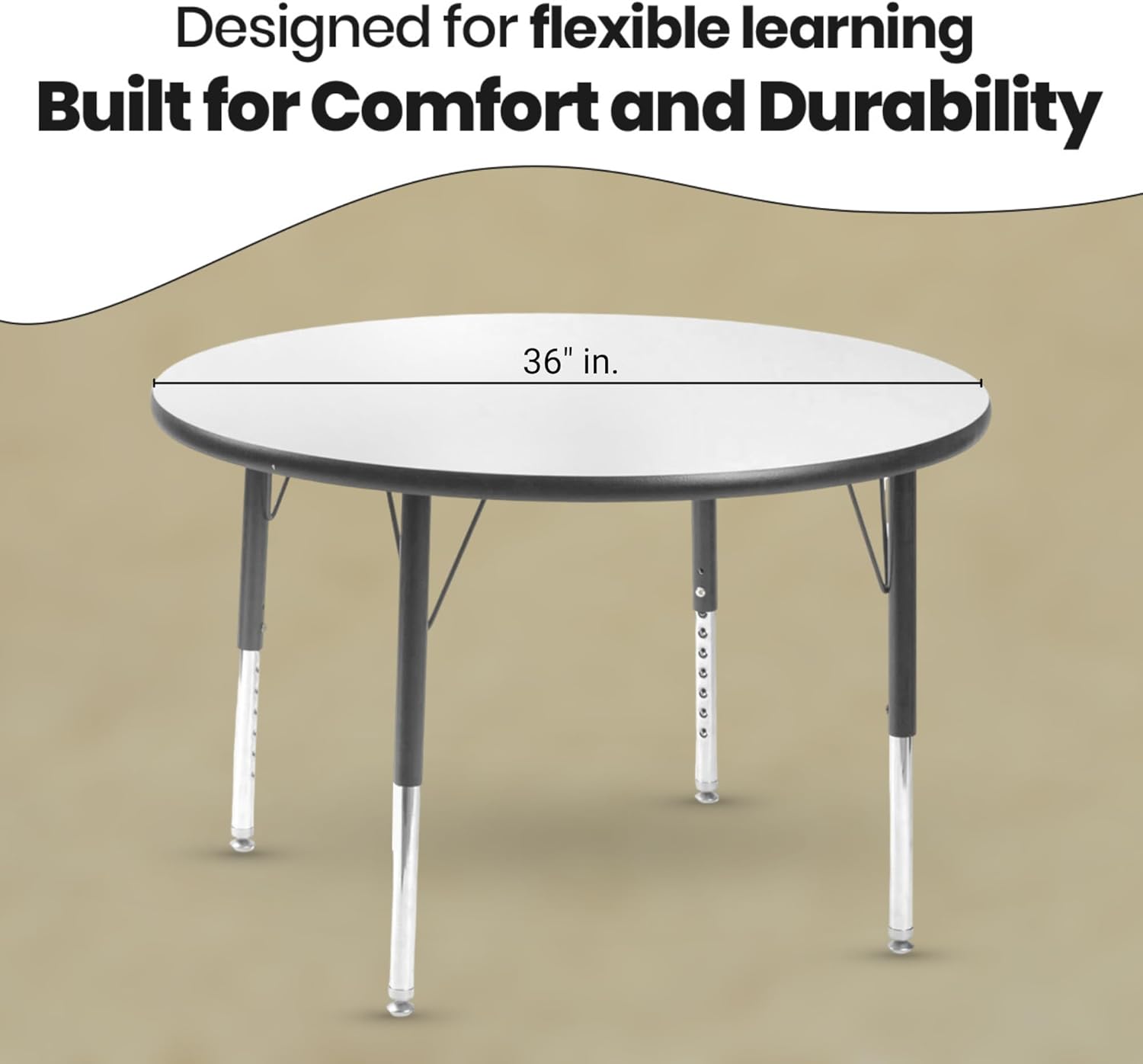 Chair and Table Set for Schools - Round Table About 36" Diameter - Height Adjustable Legs -Spray Edges - and Four Luxurious Classroom Chairs - for Commercial Spaces