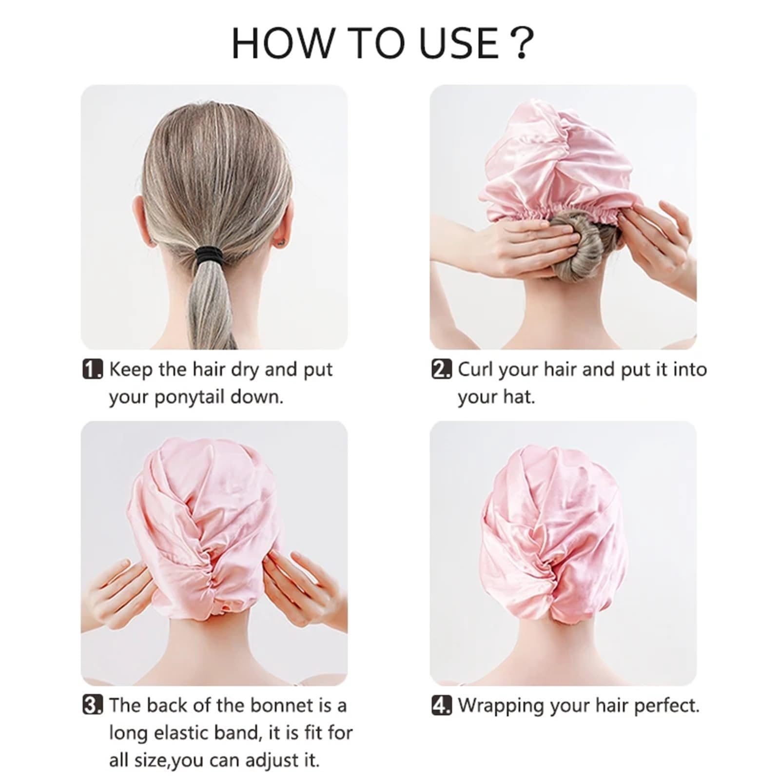 Schlafhaube Seide Seidengedrehter Schlafhauben-Turban mit elastischem Band, Damen-Kopftuch for die Haarpflege