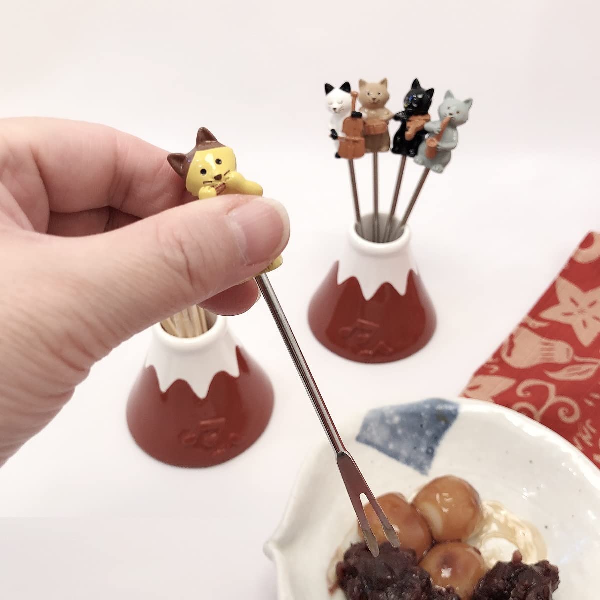 Amazon | 赤富士山 ネコ 音楽会フルーツピック 5本セット ケーキ