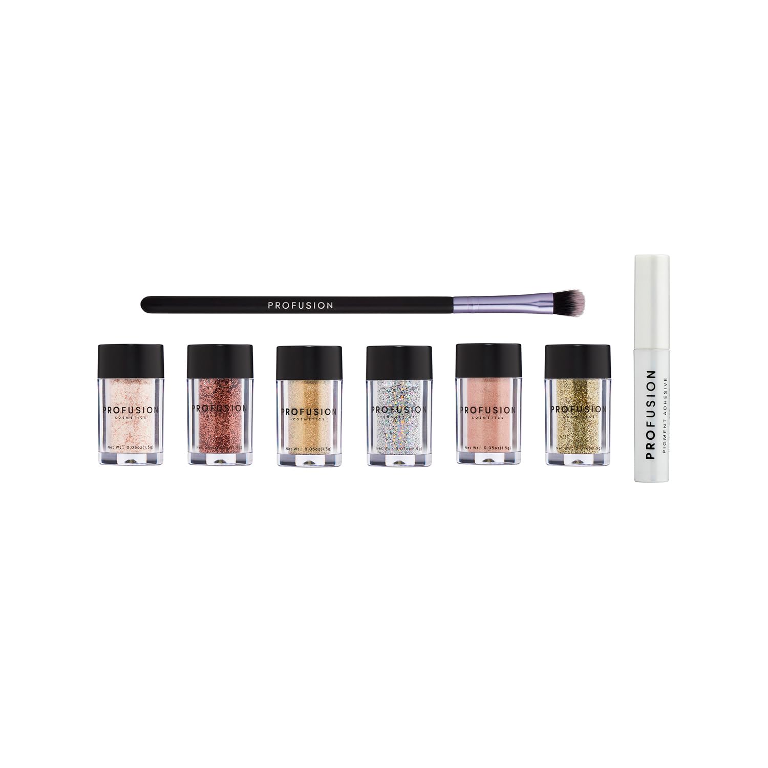 Profusion Cosmetics 8 PC Sparkle Pigments Collection for Mesmerizing Eye Looks W/Brush, 1 Count