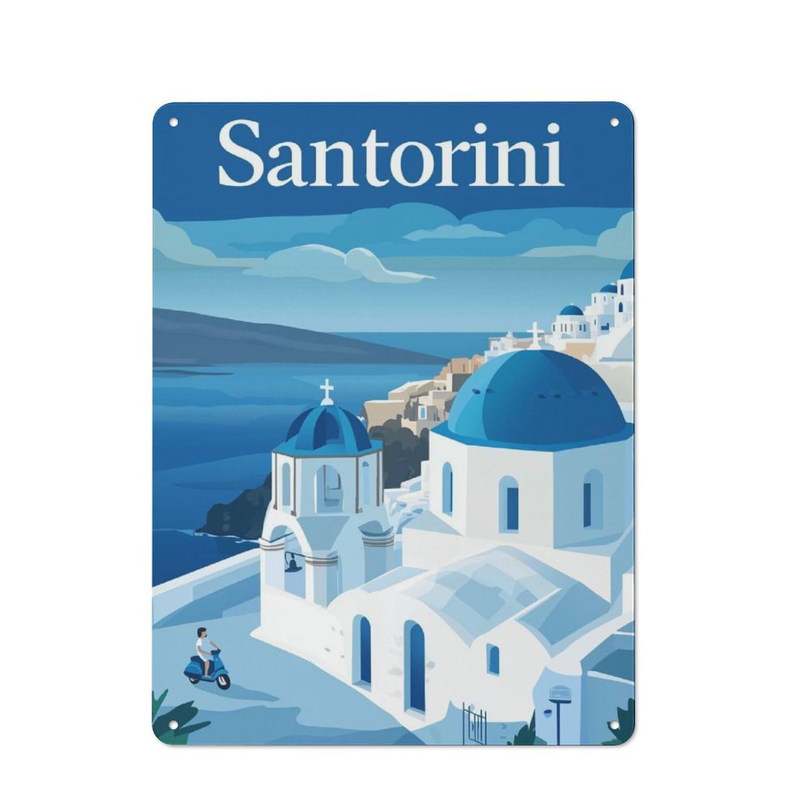 Junmoney The Beauty Of Santorini Decorative Tin Plaque With Design 40X30cm, Old Style Bar Wall Plaque For Bar, Kitchen, Garage Or Games Room