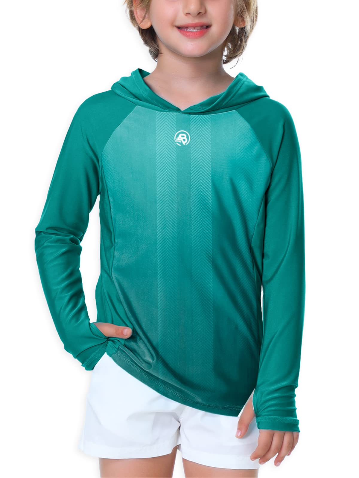 aobute unisex kids long sleeve hoodie rash guard boys upf 50 swim top with thumb hole 3-12 years