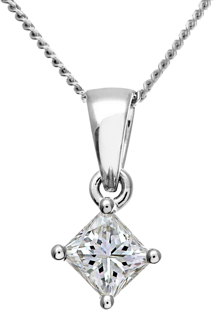 Women's J/I Certified Princess Cut Diamond Platinum Solitaire Pendant + Chain Necklace