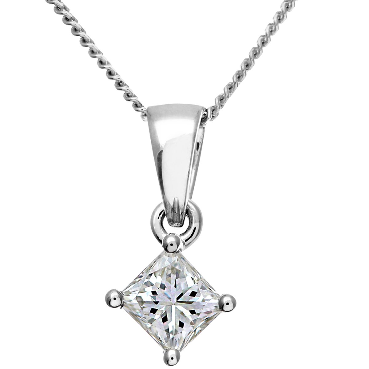 Women's J/I Certified Princess Cut Diamond Platinum Solitaire Pendant + Chain Necklace