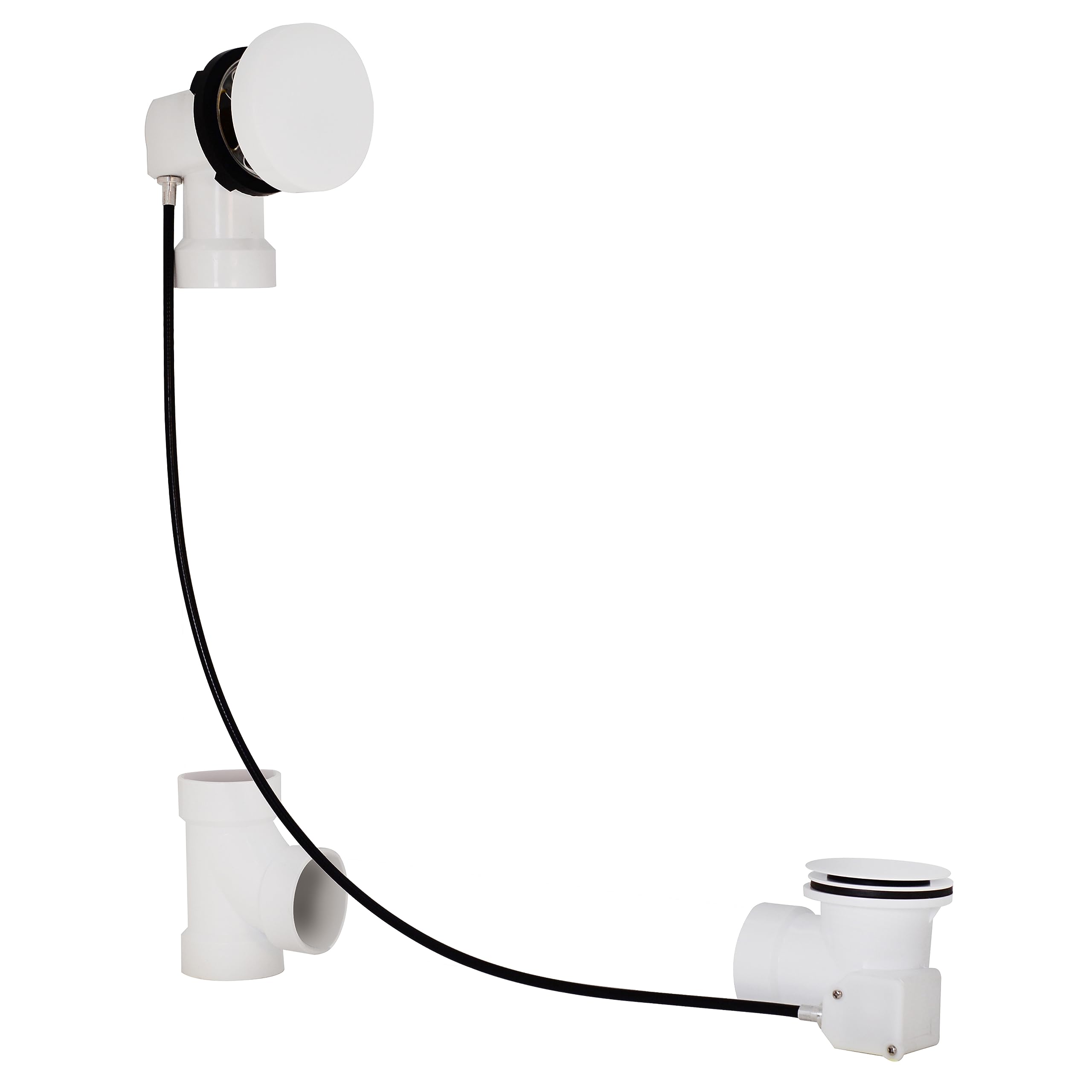 Westbrass D50P45SRE-50 45" Cable Drive Bathtub Drain Trim with Rotary Overflow Cover Knob, Pop-Up Stopper SCH. 40 PVC Fittings, Powder Coat White