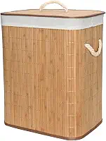 Mimo Style Cesto de Bambu Claro com Tampa para Roupas Sujas. Ideal para Lavanderia, Área de Serviço, Banheiro e Quarto. Forro Removível com Aro de Aço para Fixação, Dobrável, Alça de Corda Macia, Bege