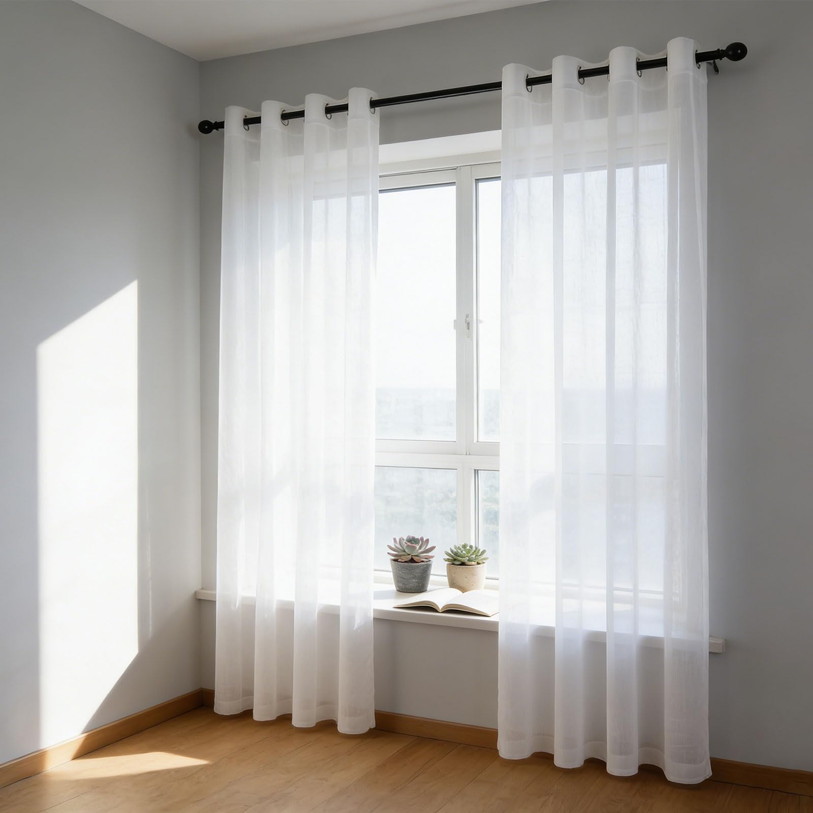 Cortina decoración moderno blanco de lino con caída elegante para dormitorio