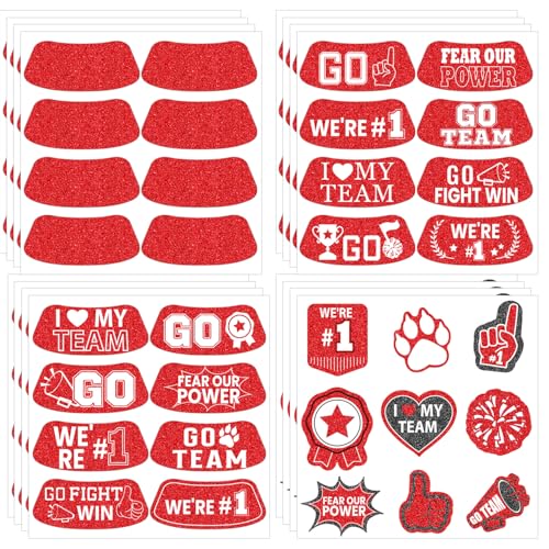 Gameza Red Face Glitter Eye Black Stickers 36PCS Football Baseball Breathable Eye Stickers Soccer Face Sticker Party Favors Spirit Week Accessories for Lacrosse Fans (Glitter Red)