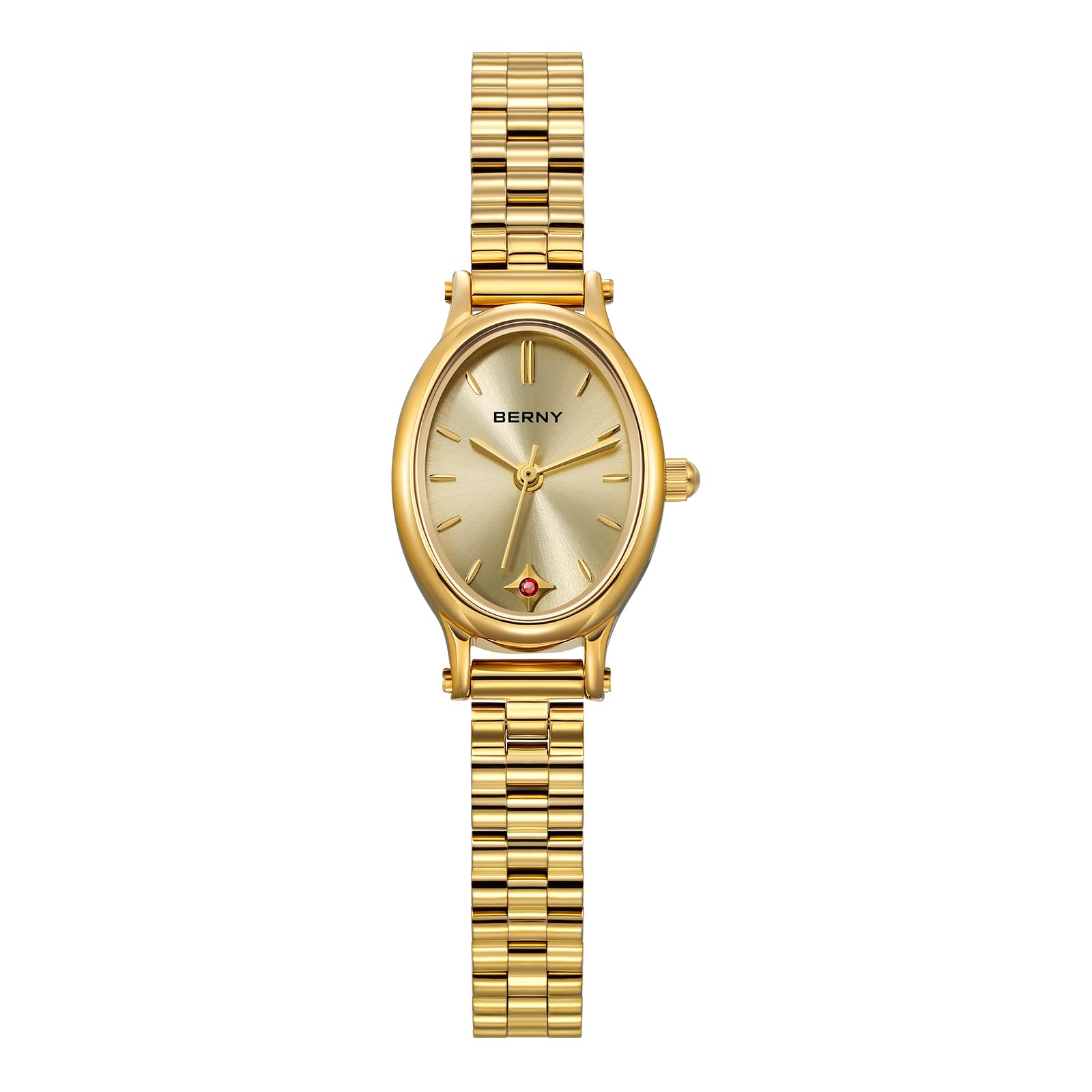 BERNY Relojes de Oro para Mujer Reloj Oval Vintage Movimiento de Cuarzo Reloj de Pulsera de Moda para Damas