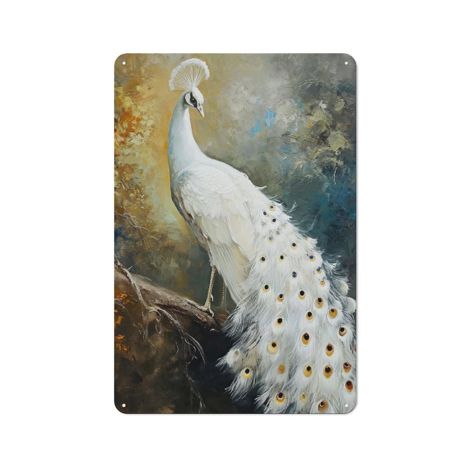 Ivory Plume Perch Vintage Metal Wall Decor 30x20cm, Tin Wall Sign for Restaurant, Kitchen, Counter Or Breakfast Nook