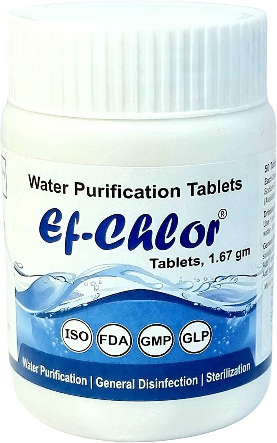 Ef-Chlor 1.67 g Water Purification Tablet | Treats 500 litres per Tablet | for Household Overhead & Underground Water Tanks | Pack of 50