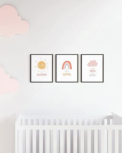 Miniatura 5 de HAUS AND HUES Pósteres de guardería y decoración de pared de arco iris, juego de 3 arte de pared de arcoíris para niños, arte de pared para
