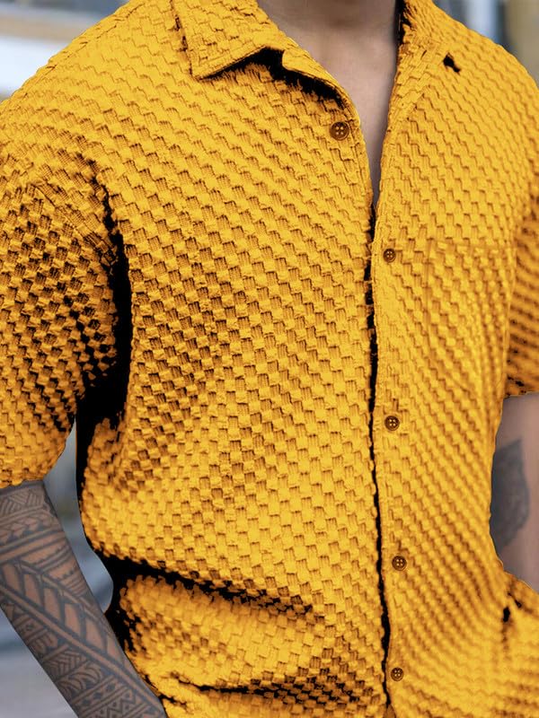 Image of Pinkmint Bubble Textured Shirt for Men ll Half Sleeve Stylish Button Down Shirt's ll Men's Pocket Shirt (Pack of 1)