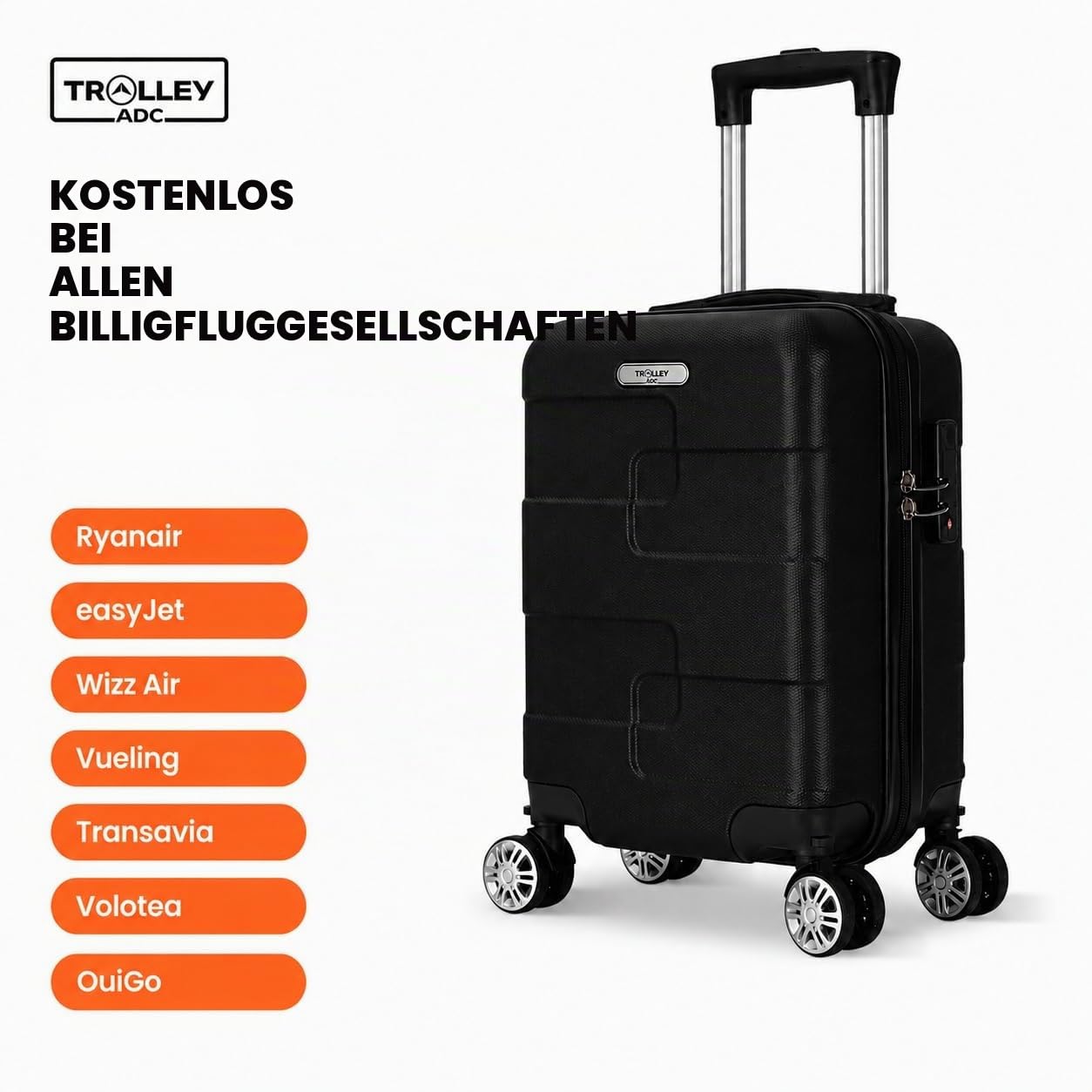 Kabinentrolley 40x30x20 cm – Ryanair Handgepäck – Abnehmbare Rollen – Ultraleicht 2,3 kg – Underseat Koffer – 20 Liter
