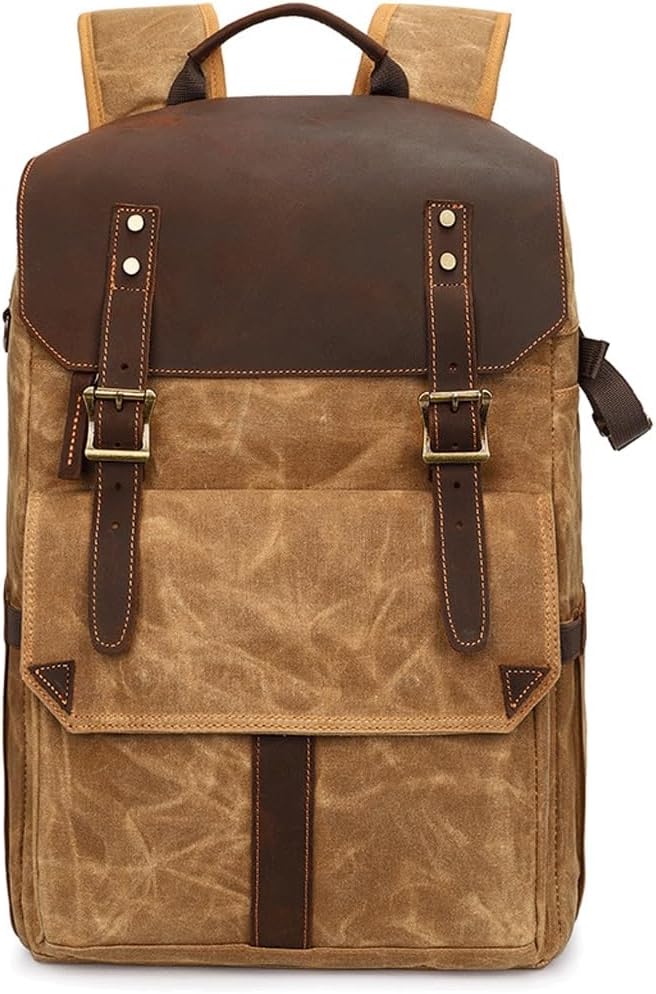 Shoulder Camera Bag Canvas SLR Camera Bag Waterproof Wax Dyed Casual Backpack(White-Dinosaur Doodle4)