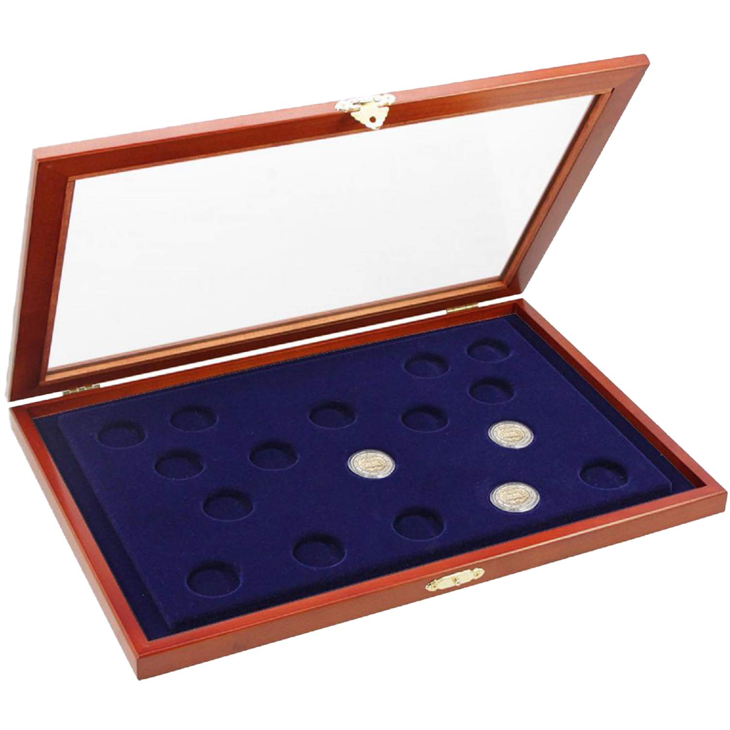 SAFE 5868 Coffret Bois Véritable 40 Pièces 2 Euros - Vitrine Collection Pièces 26 Mm Velours Bleu 375x260x30mm