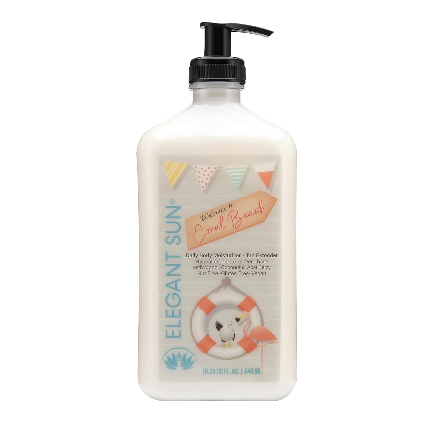 Elegant Sun Coral Beach Daily Moisturizer, Tan Extender Lotion, for After Sun or Tanning Bed, Aloe Vera base, Hypoallergenic, Sensitive Skin, Great for Men and Women, Unisex Fresh Scent