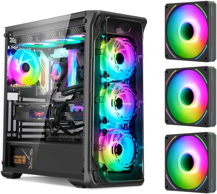 NextGenOEM SEGOTEP LUX 360 Gaming Desktop Case with ARGB fans and internal components visible through acrylic panels.