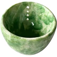 Handmade Pottery Herb Stripper Bowl, Ceramic Herb Tool with Green Glaze, Multi-Hole Design, 3.9 x 3.3 x 2.6 in / 10 x 8.5 x 6.5 cm, for Kitchen & Restaurant