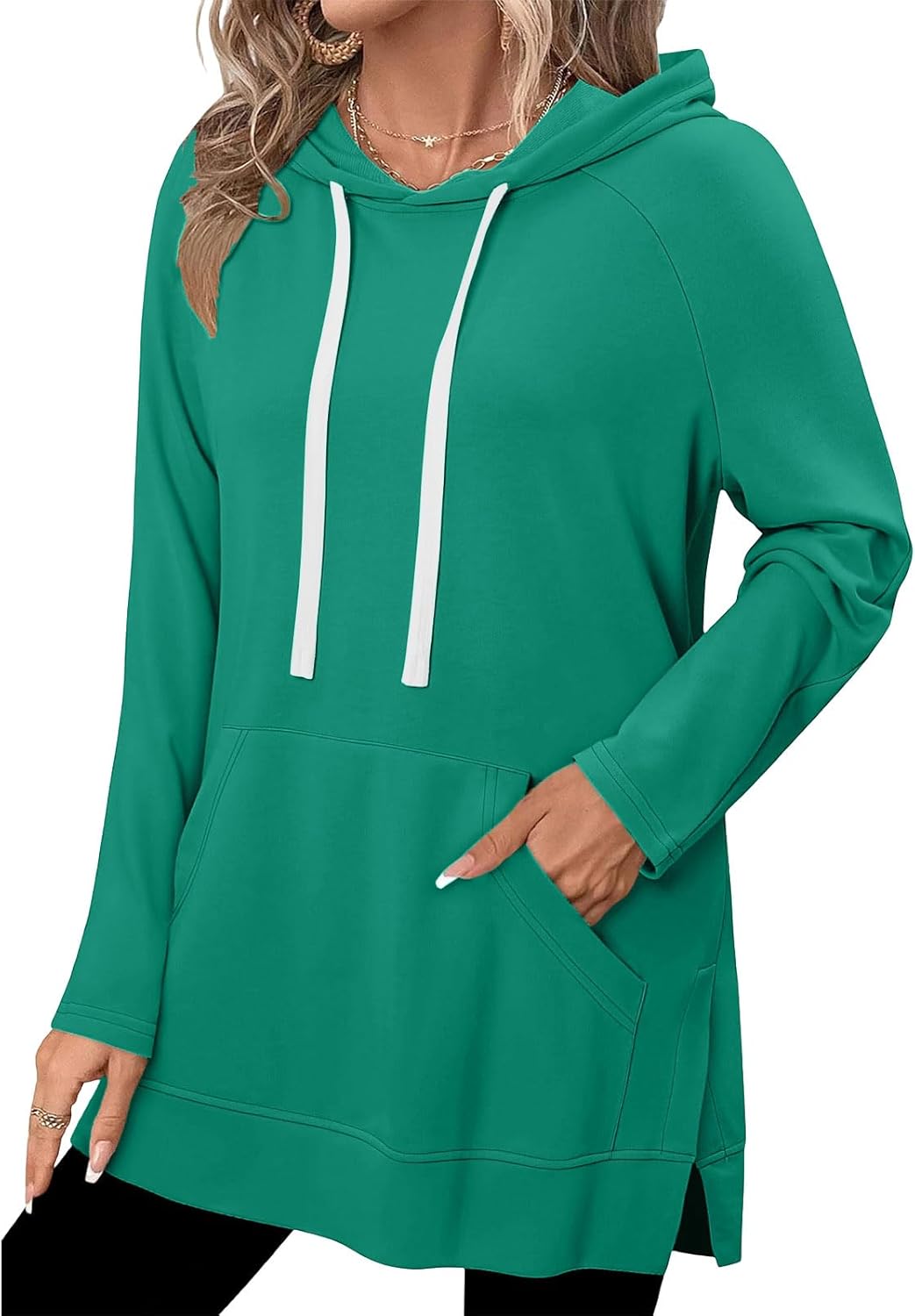 Oversized Hoodie Dress Women Split Hem Pullover Long Sweatshirts Casual Sweater Dresses with Kangaroo Pocket - Image 3
