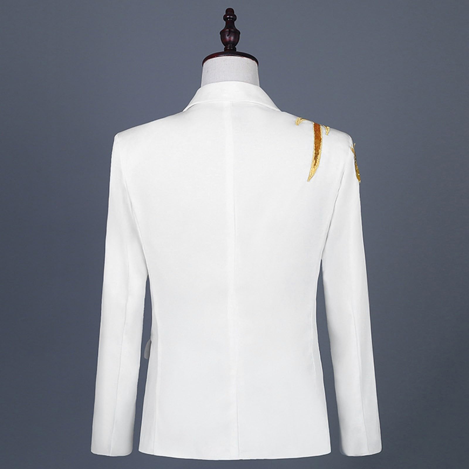 Abito con paillettes da uomo, giacca lucida, stile retrò, oro, con ricamo, blazer scintillante, slim fit, per feste, balli di fine anno
