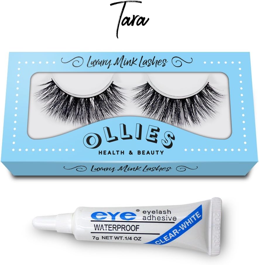 3D Artificial Hair False Eyelashes Natural Long Fluffy Thick Dramatic Volume Strip Band Eye Lashes Handmade Wispy Crosshair With Glue Adhesive (Tara)