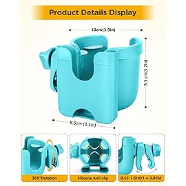 Universal Stroller Cup Holder with Mobile Phone Case, 2-in-1 Strollers Storage Rack, 360 Degrees Rotation Drink Holder for Bike, Pushchair, Wheelchair, Walker,Bicycle, Fits Most Cups (Blue)