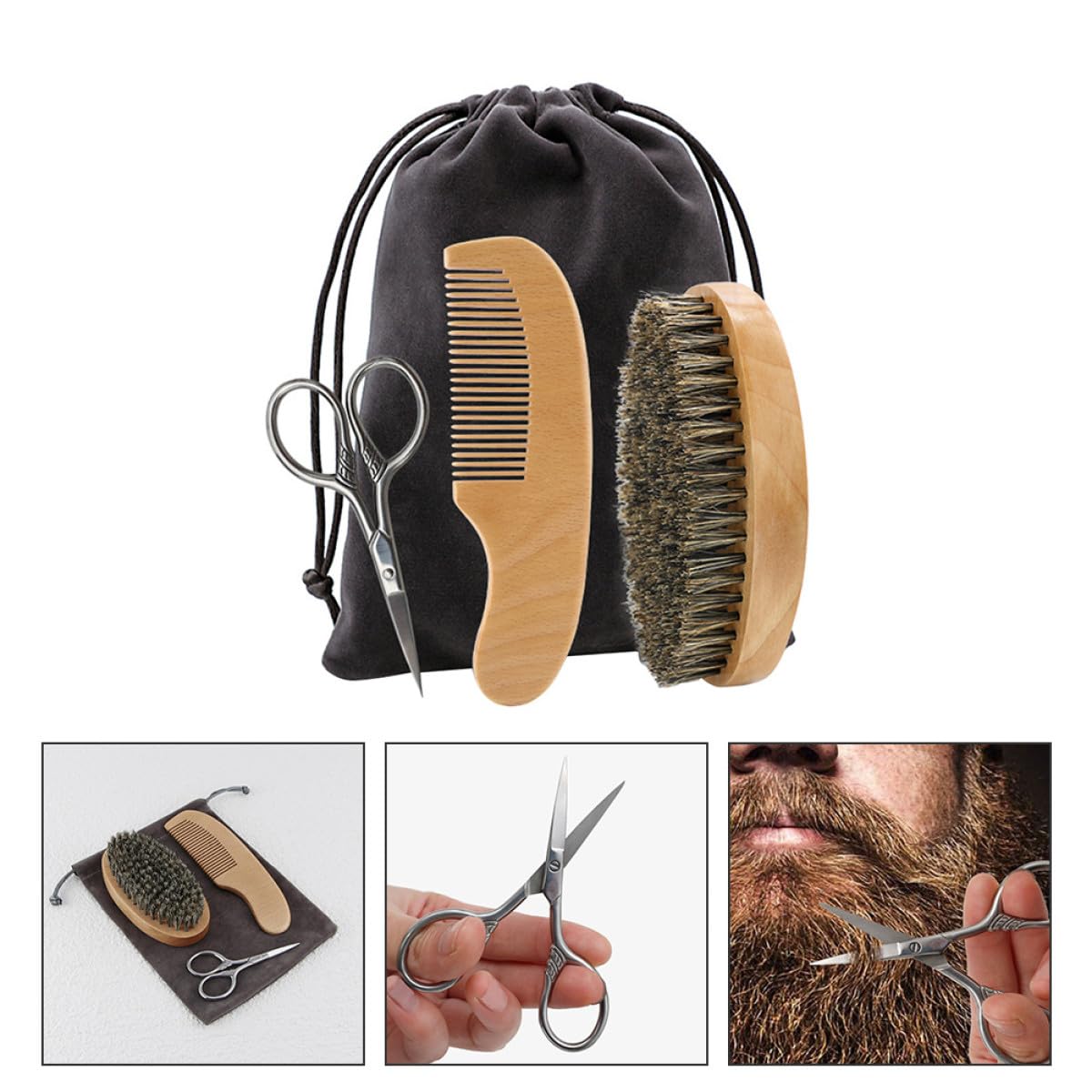 ABOOFAN Beard Shaving Grooming Kit for Men with Scissors Comb Brush Beard Care Tools Convenient Cloth Bag for Neat Mustache Maintenance and Styling