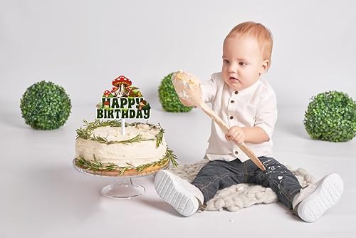 Miniatura 4 de Decoración para tartas de hongos para niños y niñas, decoración de fiesta de hongos de bosque, decoración para tartas de cumpleaños con purpurina