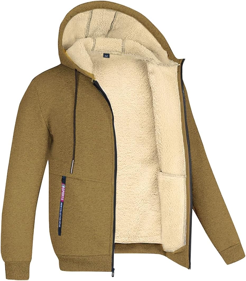 Kolongvangie Men's Fleece Jackets Sherpa Lined Sweatshirt Zip Up Hoodie Warm Coat Brushed Winter Jacket