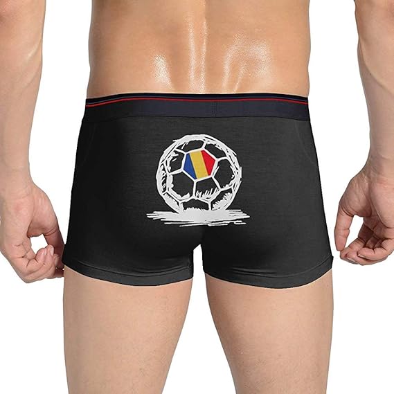 Men's Romanian Flag On Soccer Ball Underwear Cotton Boxer Briefs