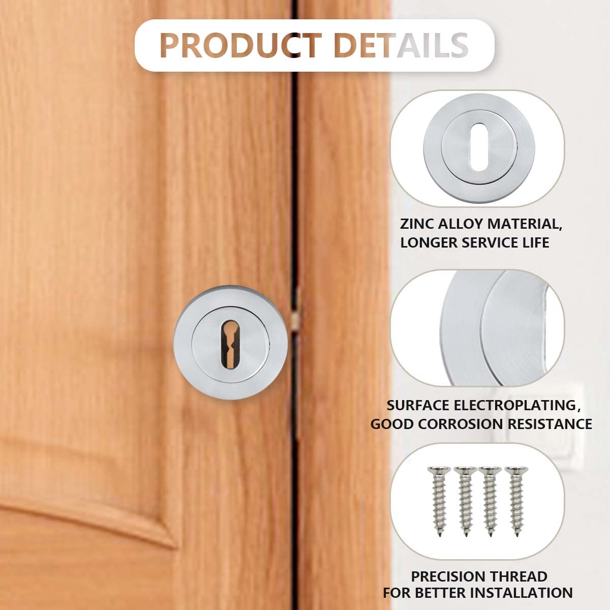 Bwintech 2 Pair 52MM Satin Chrome Keyhole Escutcheon Keyhole Cover, KEYHOLE (2 PAIR) - Image 3