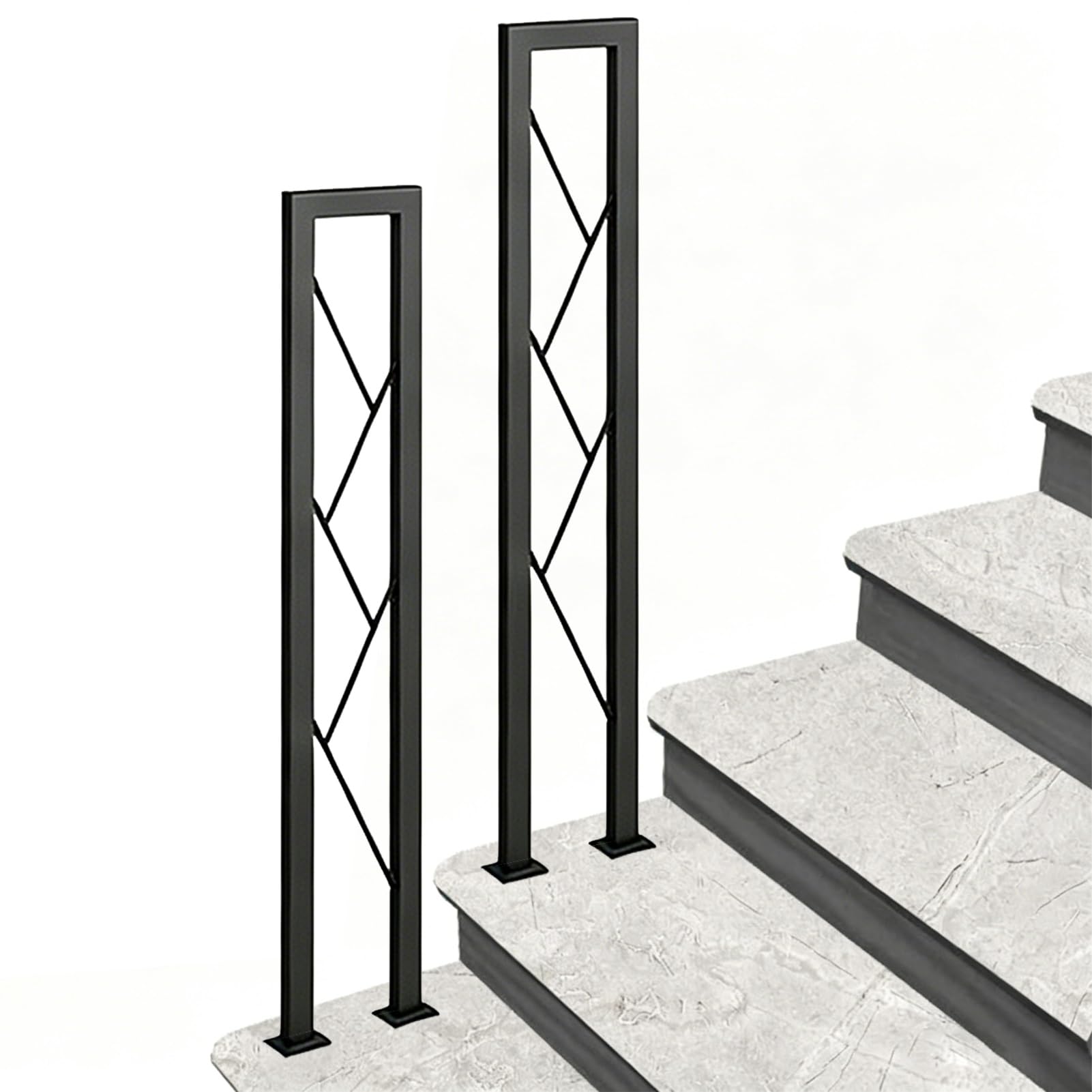 Marxan One Color Black Metal Handrail, Wall Mounted Staircase Banister For Indoor Stairs And Outdoor Steps, Transitional Non-Slip Railing Picket Fits 1-2 Step(100Cm/39In)