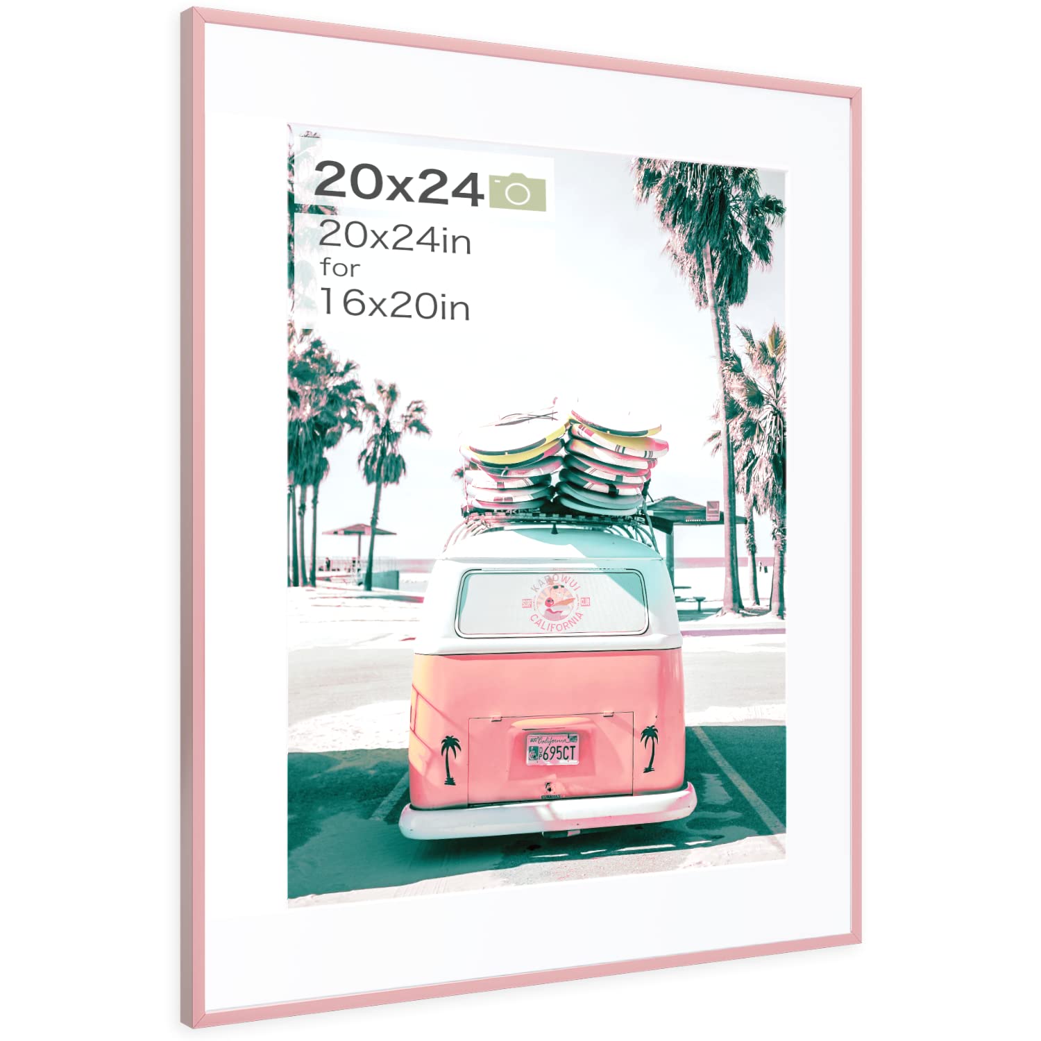 Homeforia 20x24 Rose Gold Frame Matted to 16x20 - Metal 20 x 24 Picture Frames For Wall - Aluminum 20 by 24 Poster Frame - Tempered Glass - Wall Hook Included - Set of 1