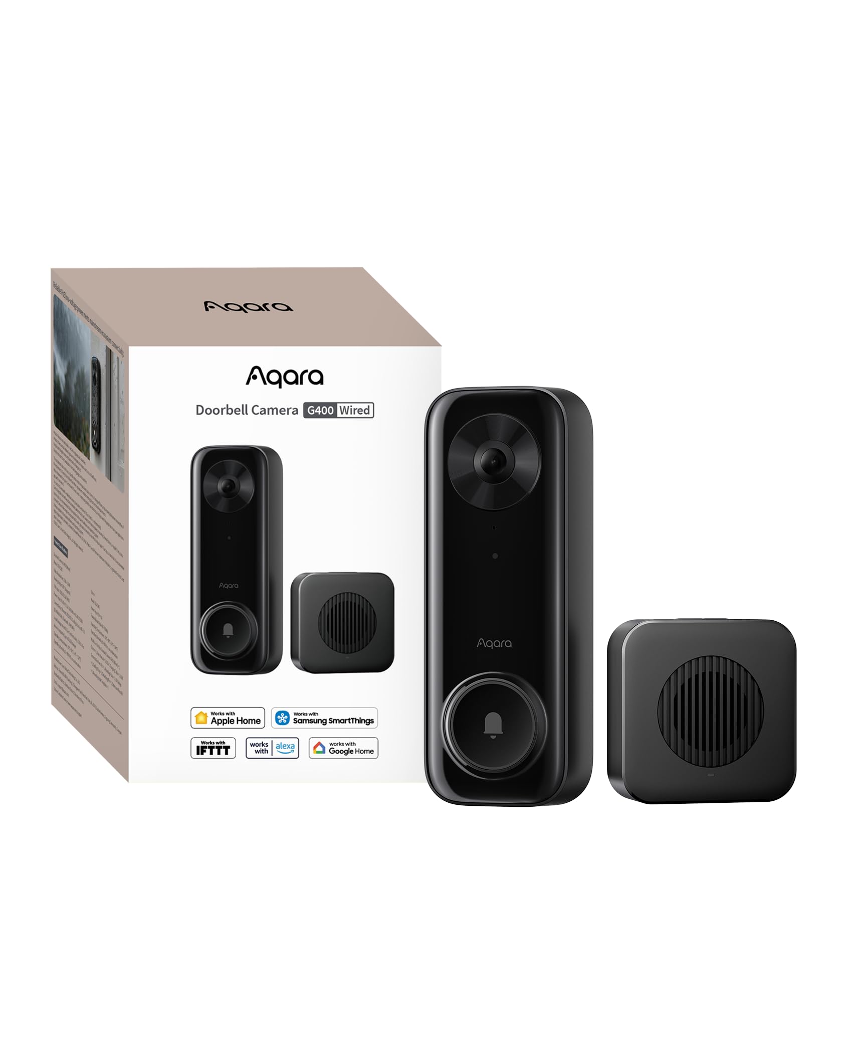 Aqara Doorbell Camera G400 with Chime, Wired/PoE, HomeKit Secure Video, 2K HD Head-to-toe View, 2-Way Audio, 2.4/5GHz Wi-Fi 6, Supports Alexa/Google/SmartThings, Local Detection & 24/7 Recording, IP65