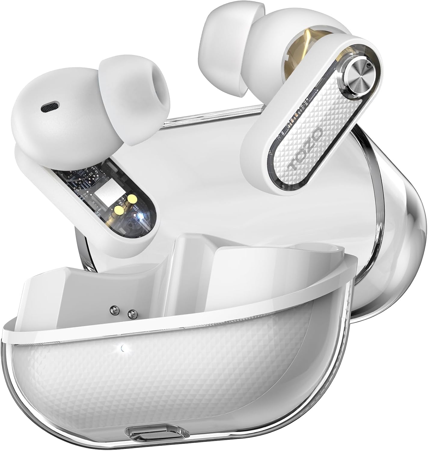 TOZO Crystal Pods Kopfhörer Kabellos Bluetooth 5.4 Bluetooth Kopfhörer, Hybrid Active Noise Cancelling Kopfhörer, Dual-Mikrofone ENC AI Klarer Anruf, 35 Std Spielzeit, APP, IPX5 wasserdichte - Weiß