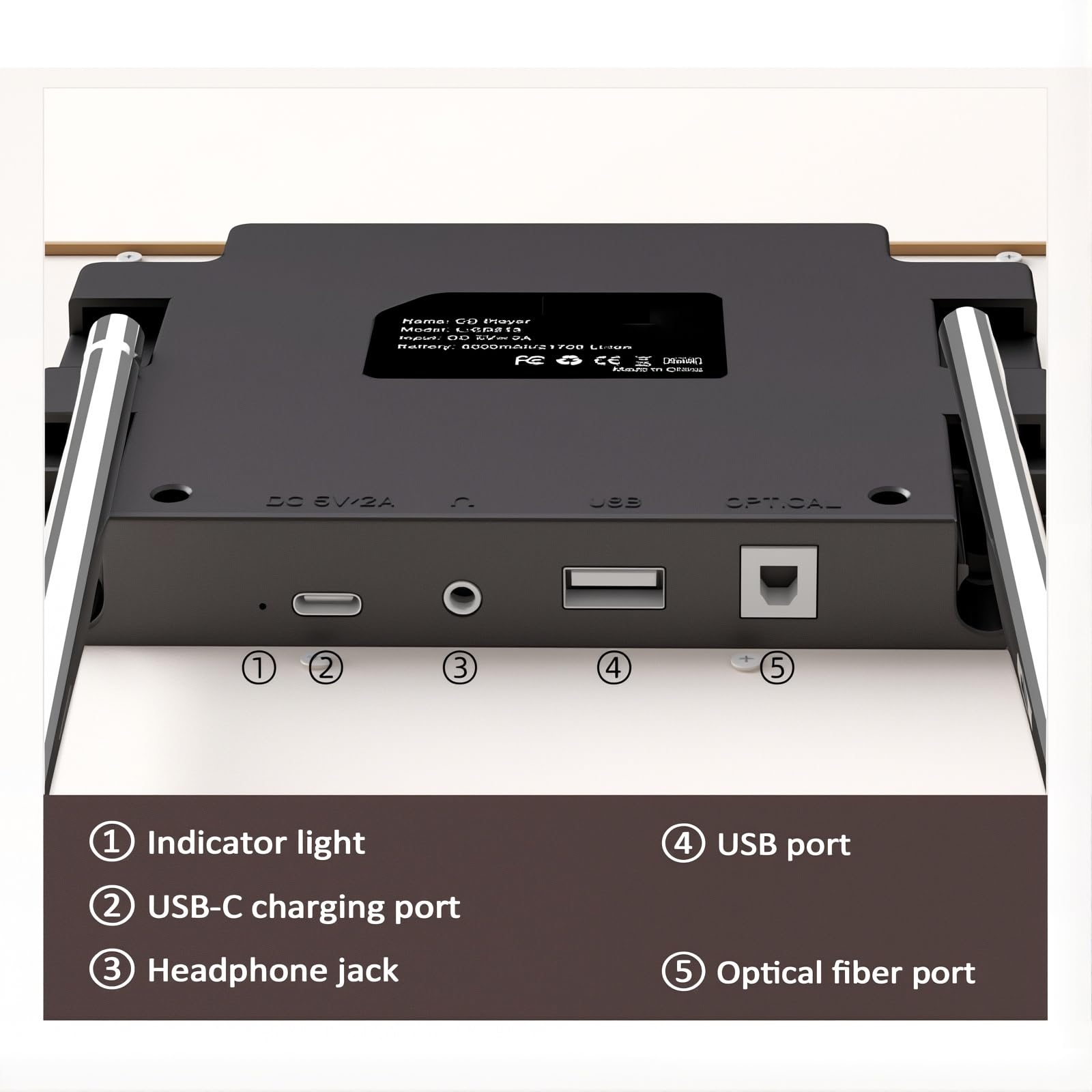 Lettore CD montabile a parete con Bluetooth, USB, uscita AUX, telecomando, altoparlanti e illuminazione a LED per la decorazione domestica