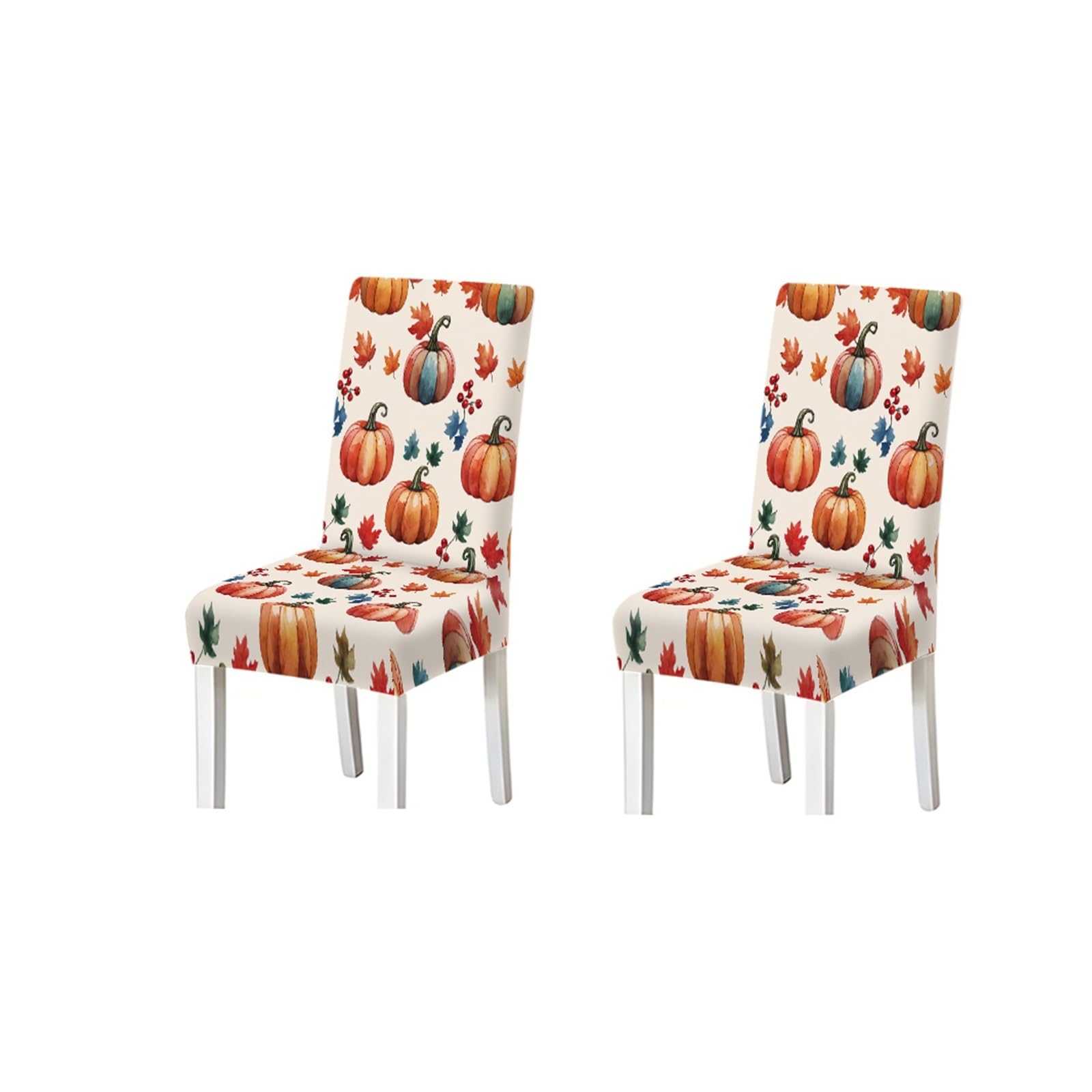 Bosuybn One Color Watercolor Pumpkin Maple Leaf Autumn Pattern Print Dining Chair Covers Set Of 2/4/6, Stretch Slipcovers For Kitchen Dining Room Furniture Protectors For Home Dining Room(2Pcs Chair Cover)