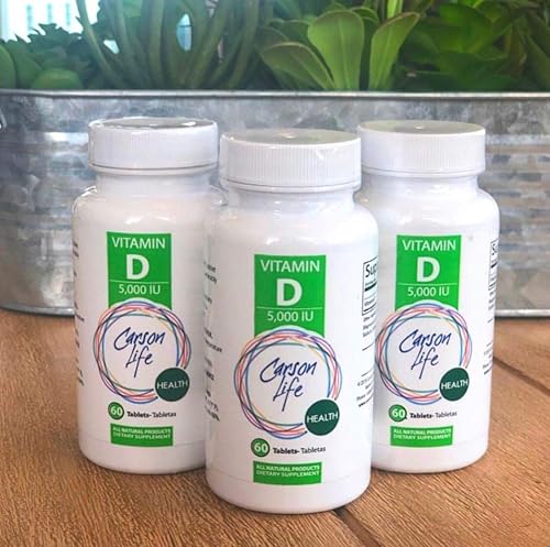 Miniatura 3 de Carson Life Tabletas de vitamina D de 5000 UI - 60 tabletas - para músculos más fuertes, huesos, dientes y un sistema inmunológico más saludable -