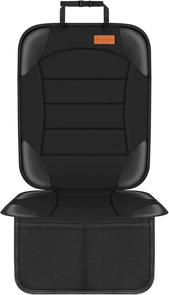 Siivton Car Seat Protector for Child Car Seat,Waterproof Car Seat Cover for Leather and Fabric Seats, 2 Mesh Pockets, Non-Slip Bottom,Thick Padding Cushion (Black)