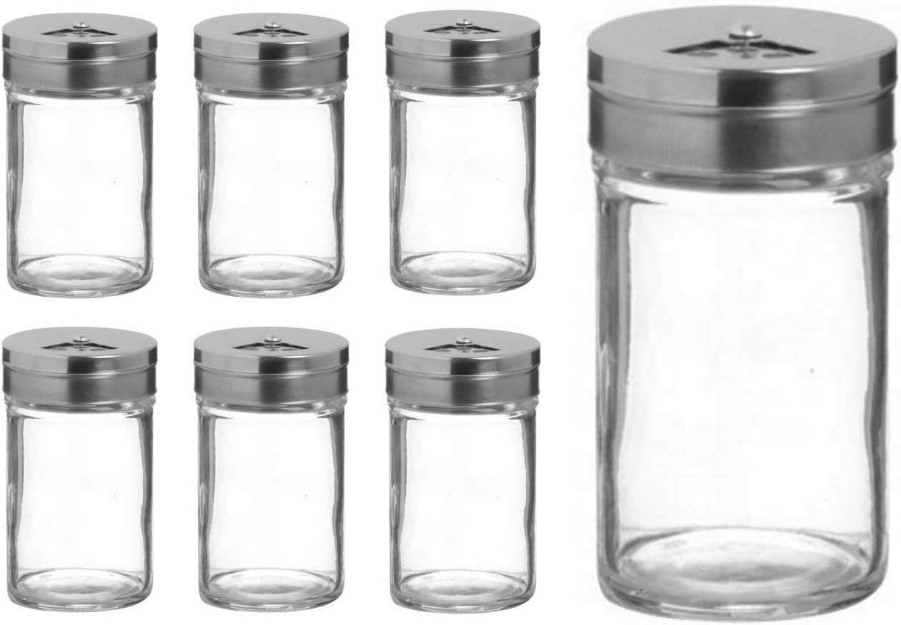 GK Global KitchenGlass Spice Jar Set With Rotating Lid 6 Piece Shaker Salt Pepper Spice Shakers Cover Set Of 6 Spice Storage Bottle Seasoning Shakers Square Mini Glass Multipurpose Jar