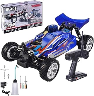 BINGXMF 1/10 Nitro RC Car for Adult 70KM/H 2.4G Two-Speed Nitro Gas Power Remote Control Vehicle 4WD FC18 Gasoline Engine Drift Crawler Petrol Engine Hobby Truck Nitrogen Drive Model (Blue)