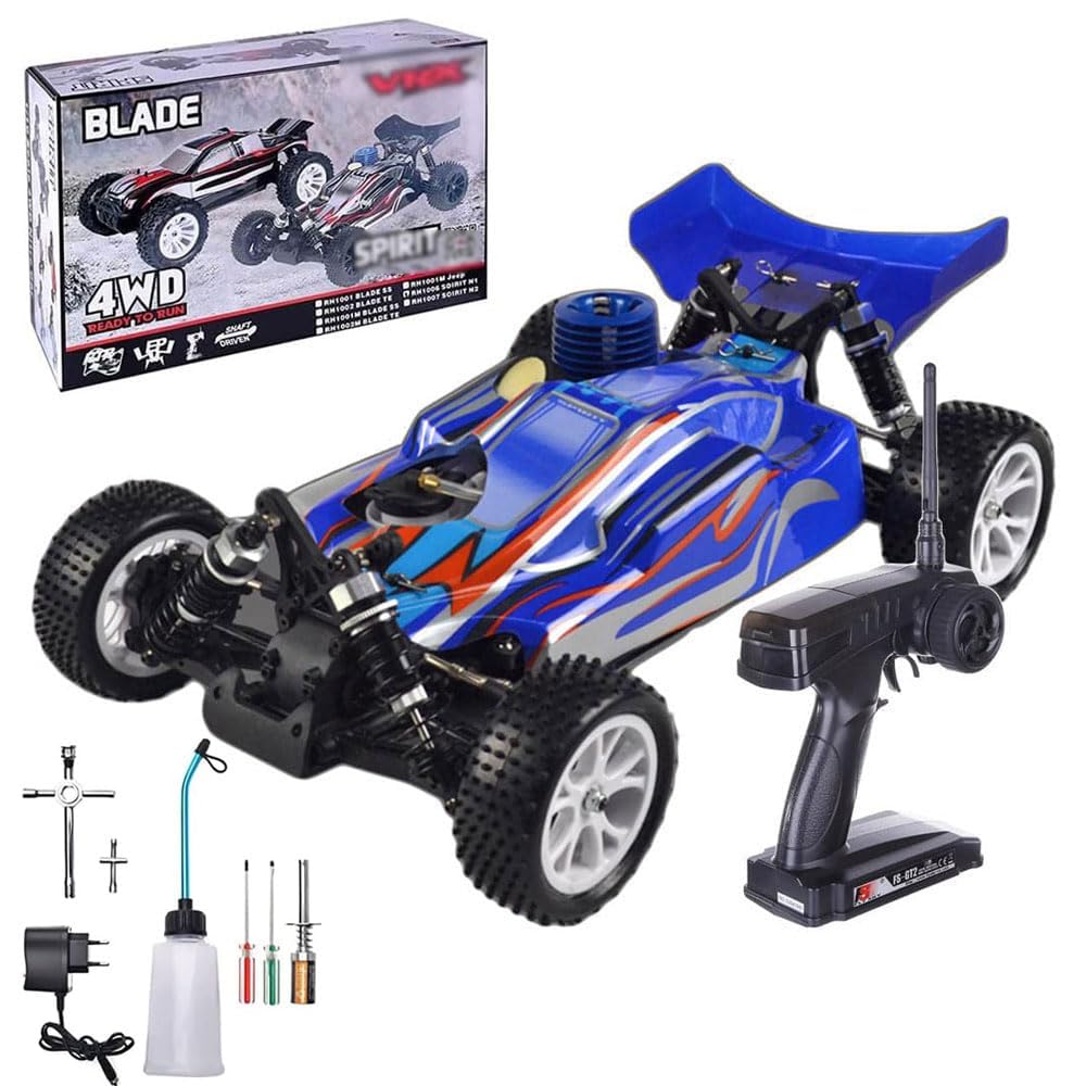 1/10 Nitro RC Car for Adult 70KM/H 2.4G Two-Speed Nitro Gas Power Remote Control Vehicle 4WD FC18 Gasoline Engine Drift Crawler Petrol Engine Hobby Truck Nitrogen Drive Model (Blue)