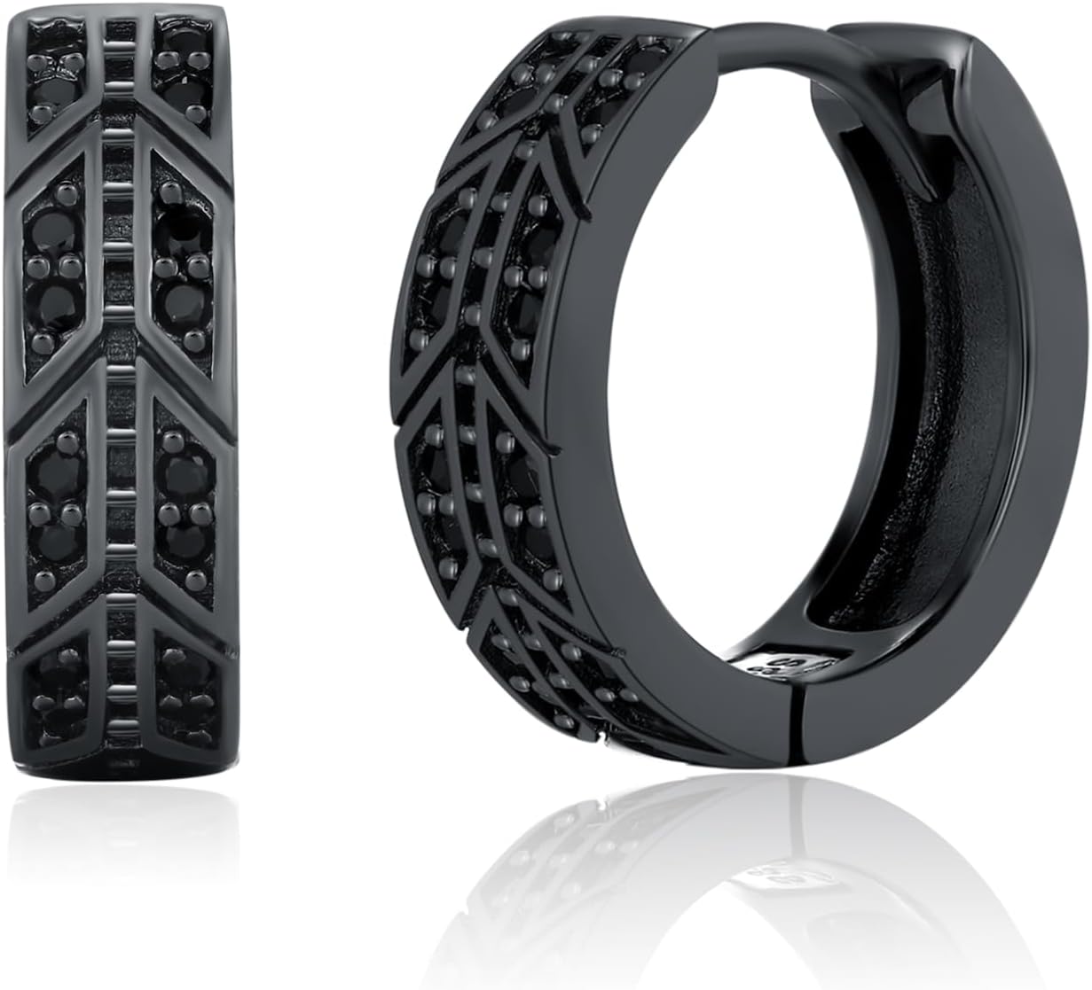 Black CZ Earrings 925 Sterling Silver Black Hoop Huggie Earrings Punk Jewelry Gifts for Men Women