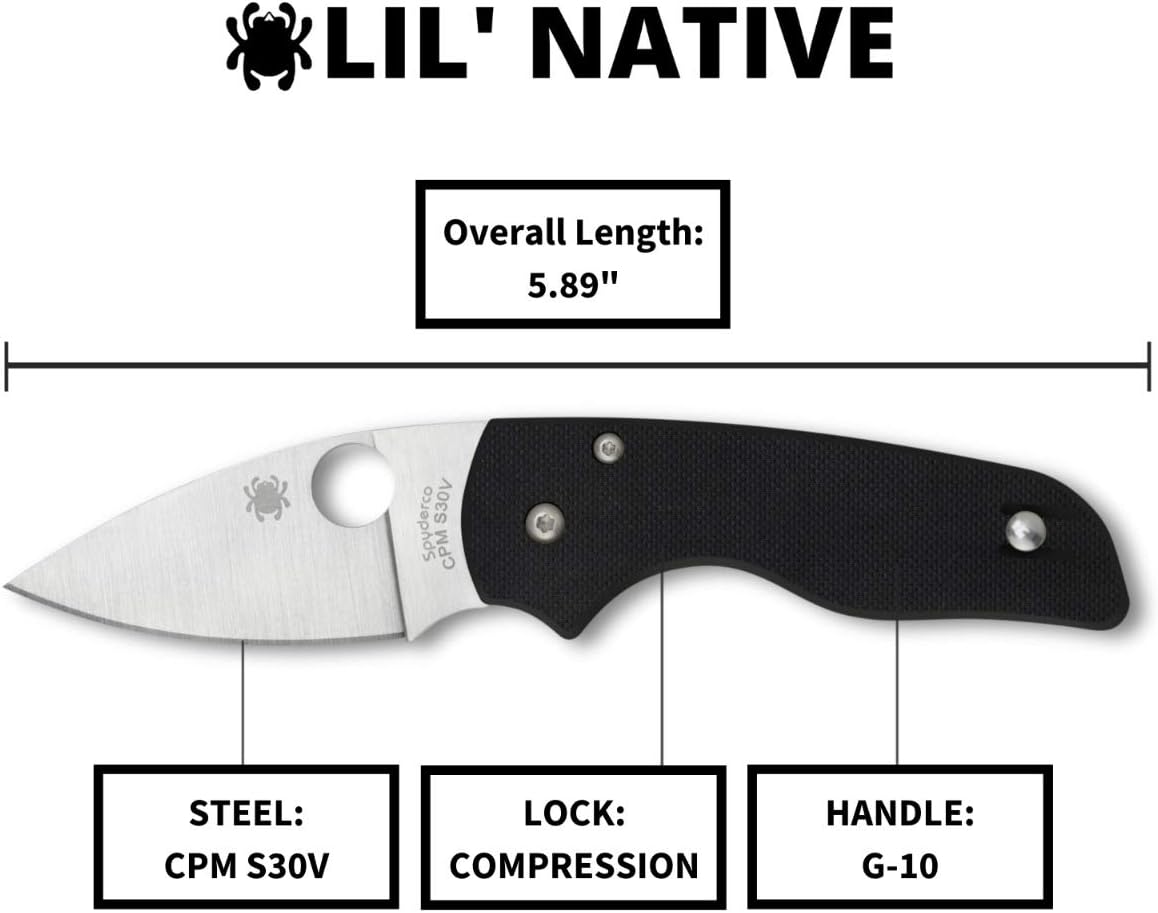 Spyderco Lil' Native Signature Knife with 2.42" CPM S30V Stainless Steel Blade and Black Compression Lock G-10 Handle - SpyderEdge - C230GS
